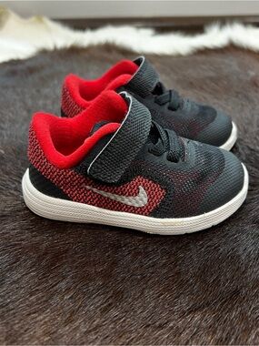 Nike Revolution 3 Infant Black and Red Sneakers